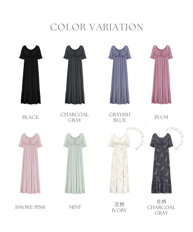 ラクシアスリープ》ナイトブラワンピース 半袖ロング丈 無地/花 ラクシアスリープ》ナイトブラワンピース 半袖ロング丈 無地/花