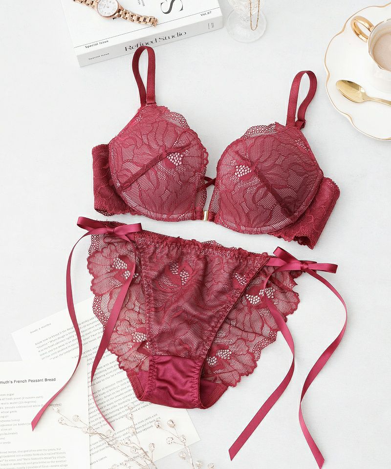 【EFGHカップ】ピオニーレースフロントホックブラ&ショーツ